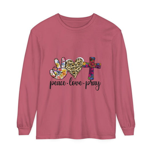 PEACE-LOVE-PRAY Unisex Garment-dyed Long Sleeve T-Shirt