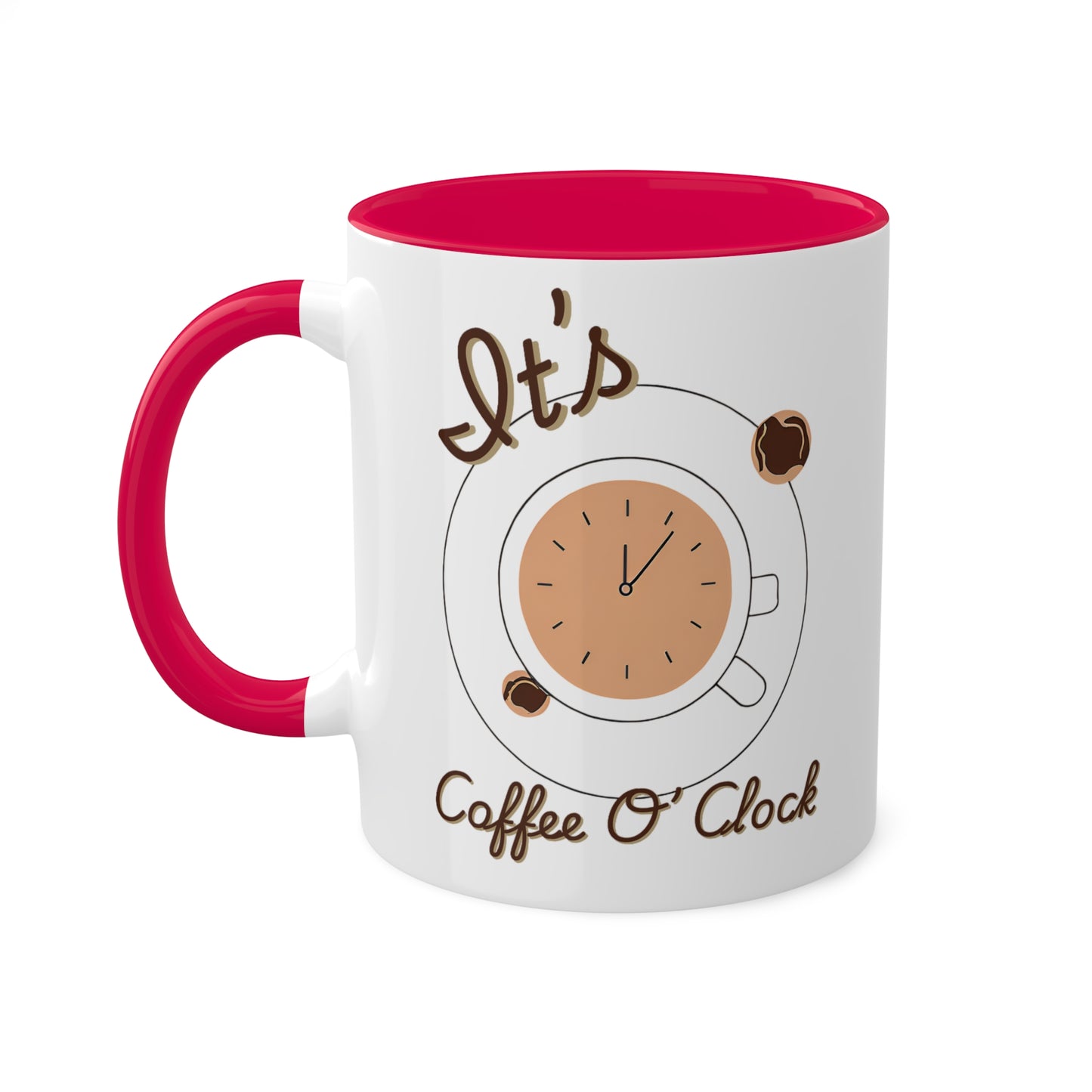 "Coffee O'Clock" Colorful Mugs, 11oz