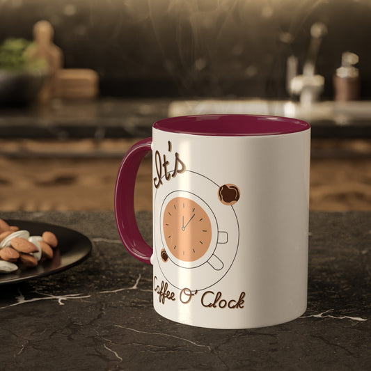 "Coffee O'Clock" Colorful Mugs, 11oz